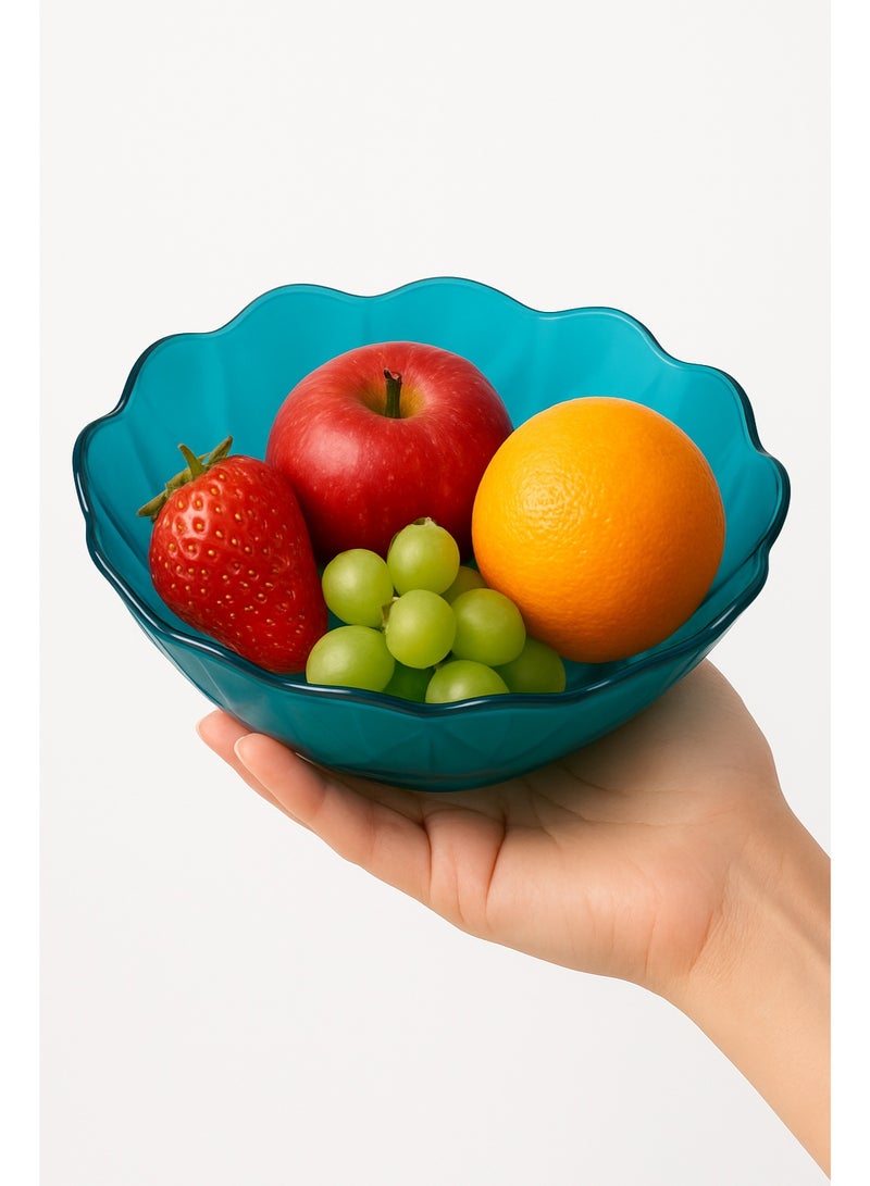 اي ديد طبق فاكهة أكريليك شفاف أنيق شكل وردة باللون التركواز - Image 2