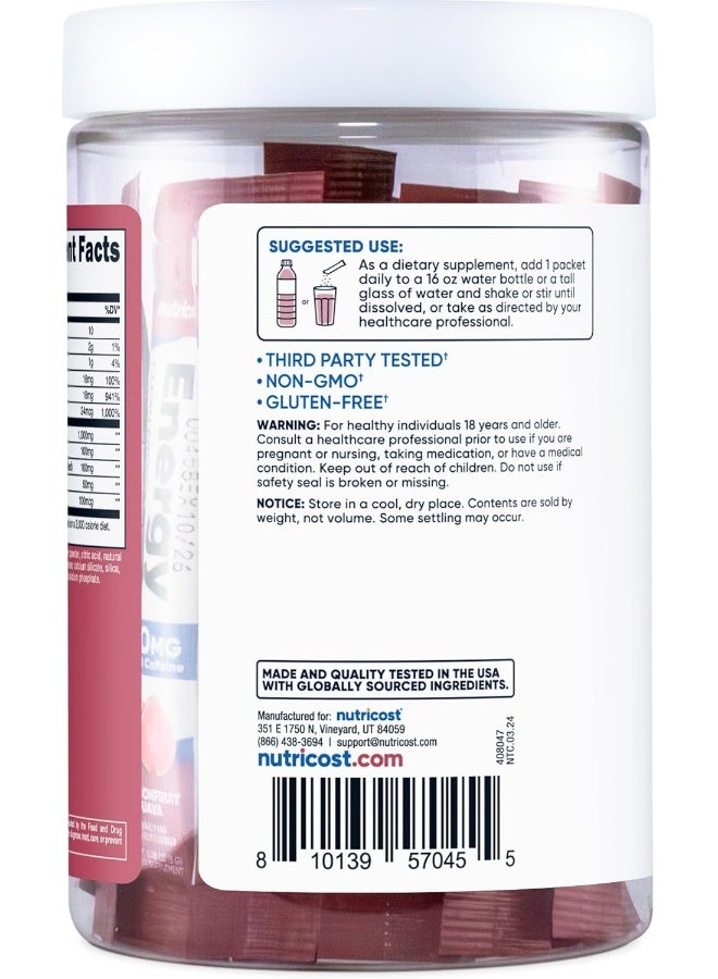 Nutricost Energy Complex Stickpack (20 Servings) Passionfruit Guava Flavored - Gluten-Free + Non-GMO - Image 4