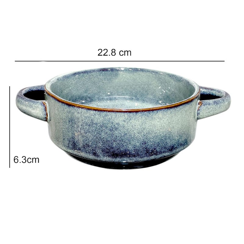 Lemon Tree Ceramic Stoneware Double Handle Small Serving Bowl Bowl for Serving Starters and Snacks Microwave and Dishwasher Safe Bowl 500ML Set of 1 Green - Image 3