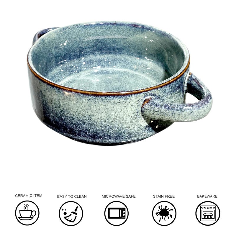 Lemon Tree Ceramic Stoneware Double Handle Small Serving Bowl Bowl for Serving Starters and Snacks Microwave and Dishwasher Safe Bowl 500ML Set of 1 Green - Image 4