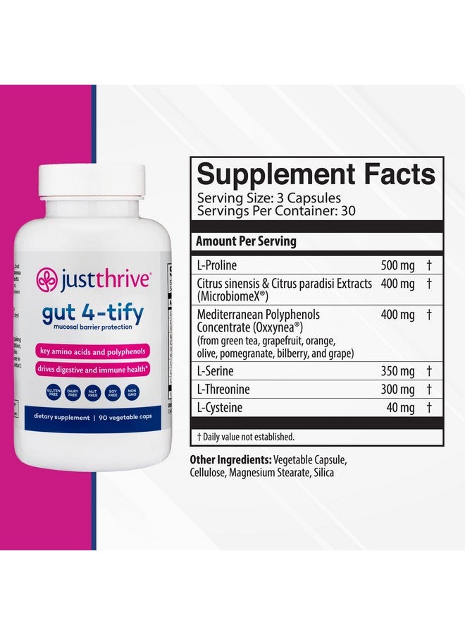 جاست ثرايف Just Thrive Gut 4-tify - مكملات صحة الأمعاء للنساء والرجال - مضاد للانتفاخ، 90 كبسولة نباتية - Image 2