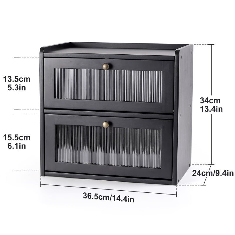 Sunhoo Bread Box for Kitchen Countertop Wooden Bread Storage Container Bin 2 Layer Breadbox Holder Large Capacity Keeper Vintage Farmhouse Food Organizer Pantry Shelf Acrylic Windowï¼ˆBlackï¼‰ - Image 2