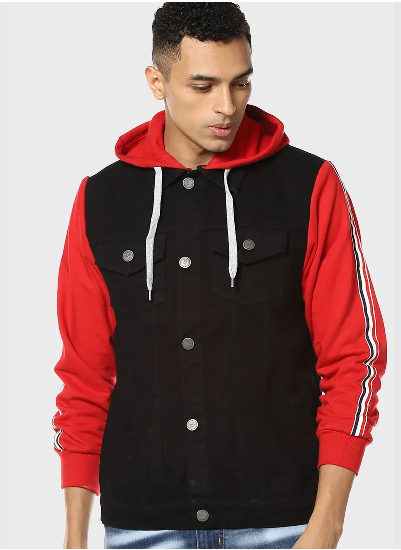 Campus Sutra Stylish Color block Jeans Jacket