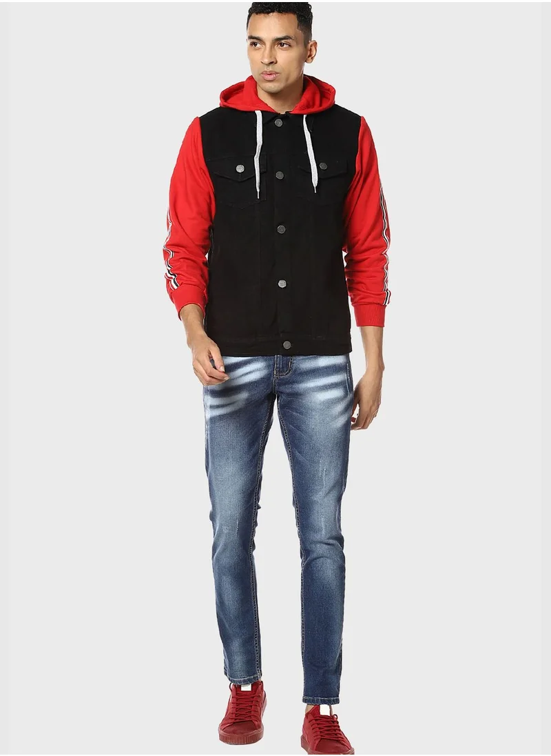 Campus Sutra Stylish Color block Jeans Jacket