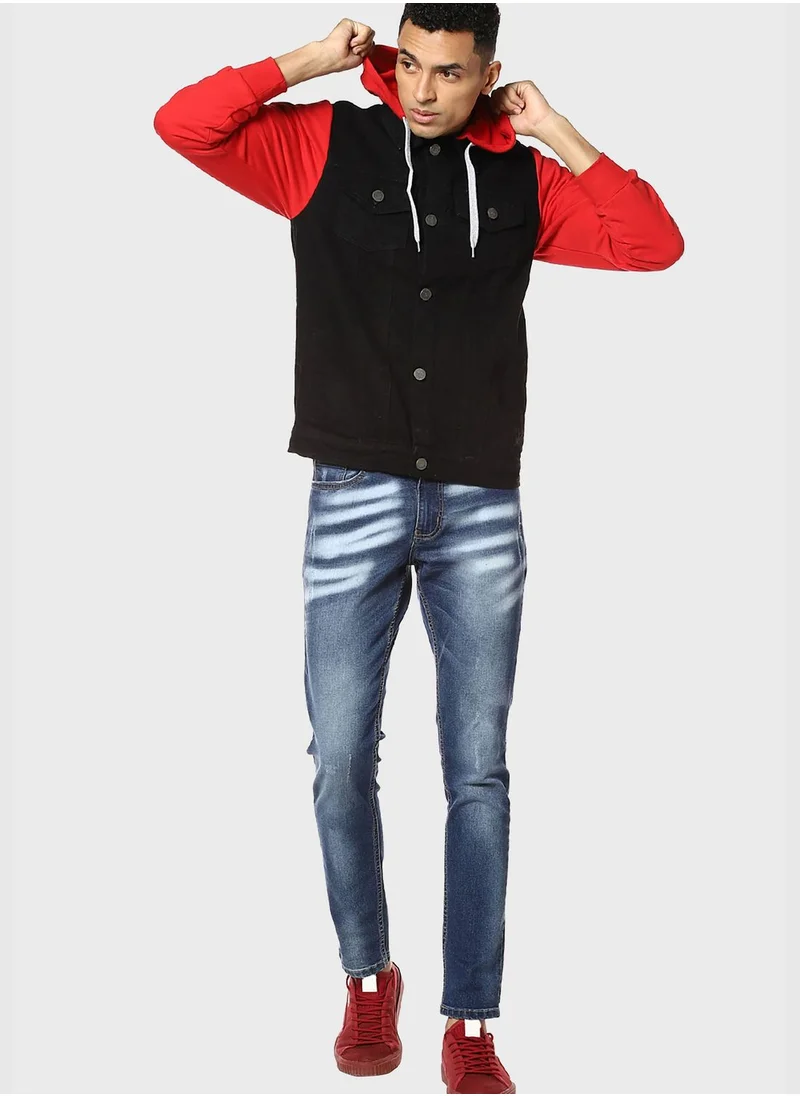 Campus Sutra Stylish Color block Jeans Jacket