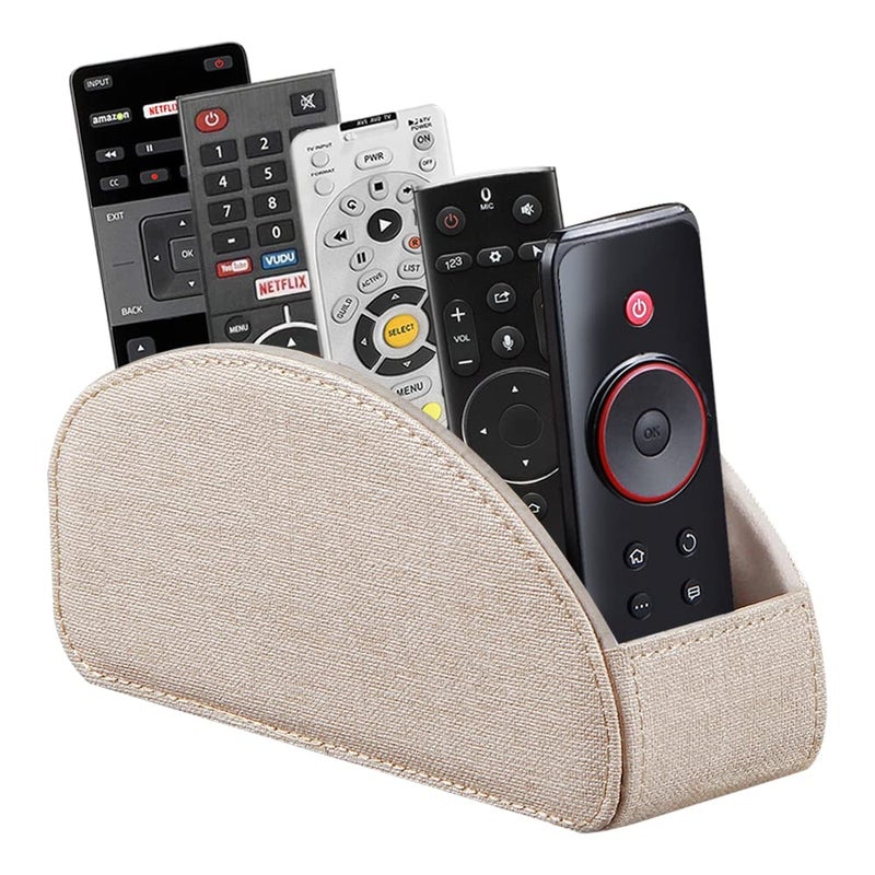 Arniche Leather TV Remote Control Holder with 5 Compartments Remote Caddy Desktop Organizer for Storage TV DVD BluRay Media Player Heater Controllers