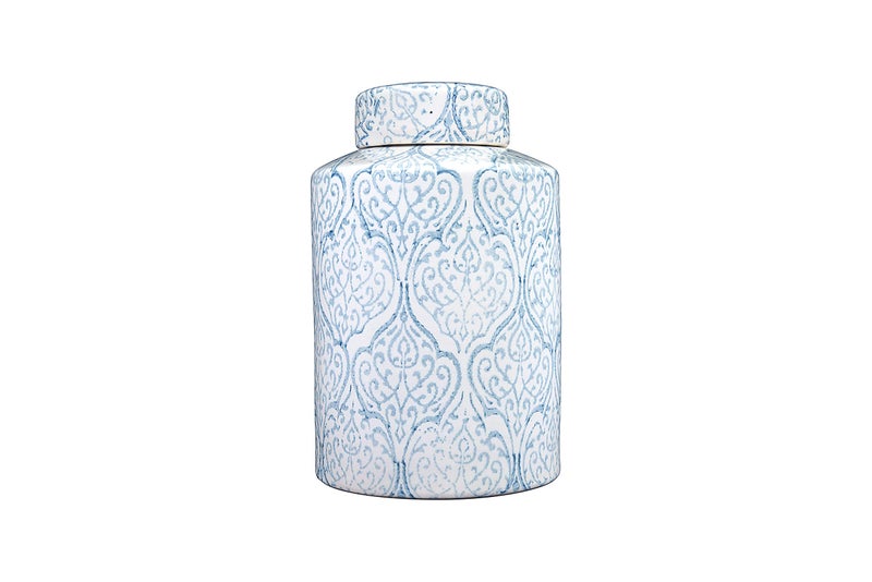 Creative Co-op Blue  White Decorative Ginger Jar with Lid 