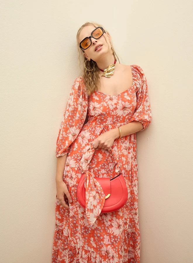 SASSAFRAS Sassafras Floral Sweetheart Neck A-Line Maxi Dress