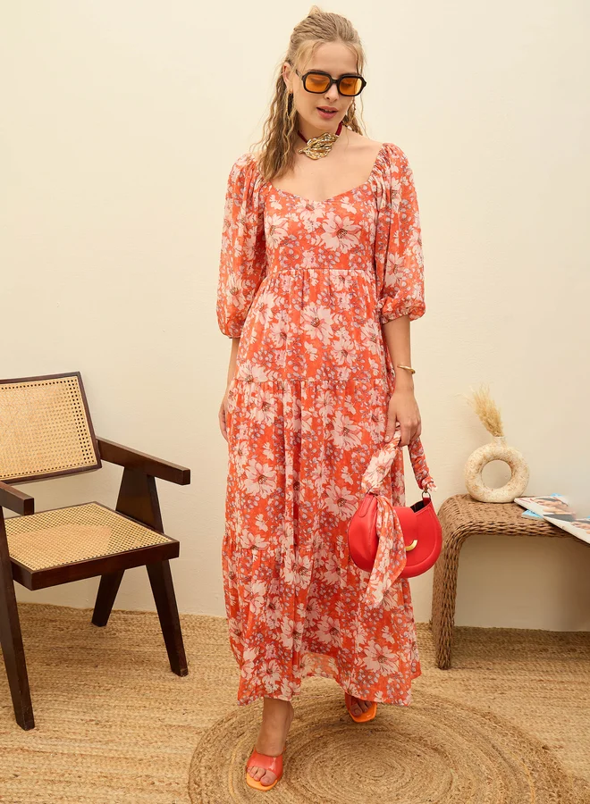 SASSAFRAS Sassafras Floral Sweetheart Neck A-Line Maxi Dress