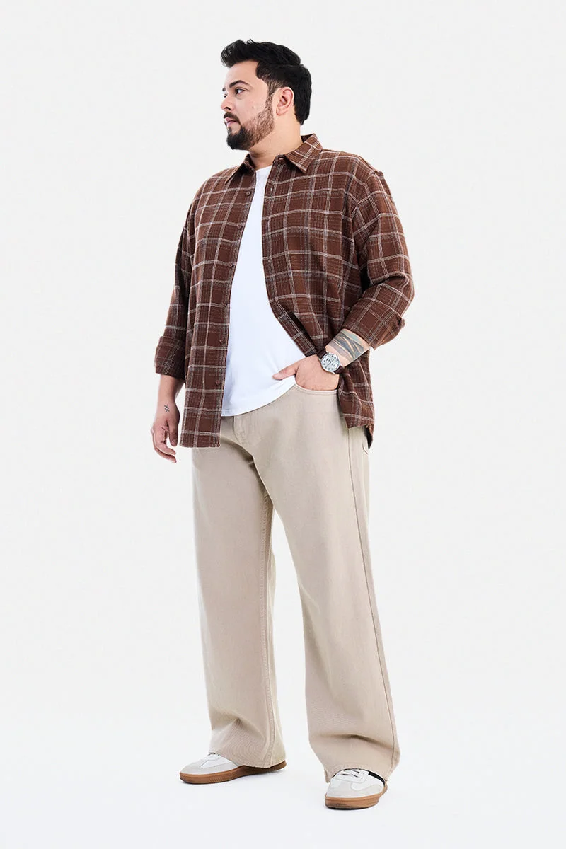 SNITCH Beige Solid Relaxed Casual Plus Size Jeans