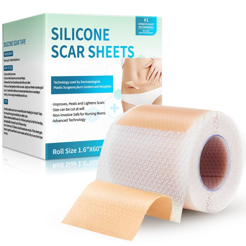 Rvlaim Silicone Scar Sheets, Silicone Scar Tape(1.6â€x 60â€ Roll-1.5M), Silicone Scar Strips, Professional Scar Removal Sheets for Surgical Scars, Keloid, C-Section, Burn et - Image 1