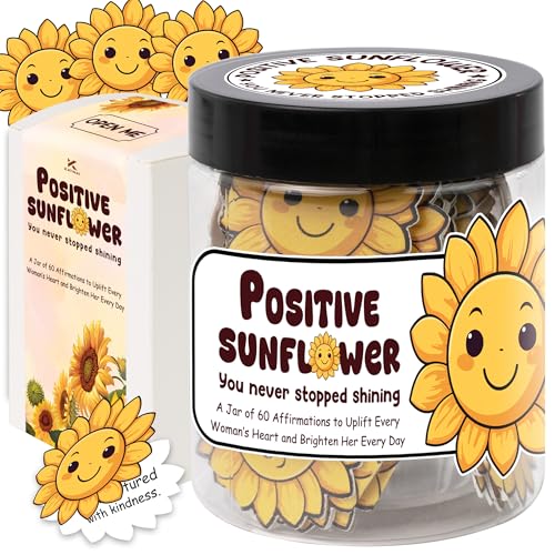 KATINAT Positive Sunflowers Jar, 60 Positive Affirmations Cards, Sunflower Gifts for Women, Retirement Gift for Woman, Mom, Friends, Coworker, Boss Lady, Christmas Gift, White Elephant Gifts - Image 1