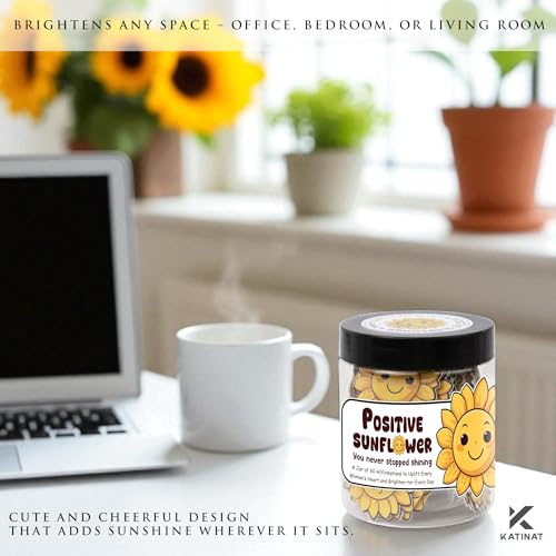 KATINAT Positive Sunflowers Jar, 60 Positive Affirmations Cards, Sunflower Gifts for Women, Retirement Gift for Woman, Mom, Friends, Coworker, Boss Lady, Christmas Gift, White Elephant Gifts - Image 4