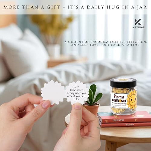 KATINAT Positive Sunflowers Jar, 60 Positive Affirmations Cards, Sunflower Gifts for Women, Retirement Gift for Woman, Mom, Friends, Coworker, Boss Lady, Christmas Gift, White Elephant Gifts - Image 3