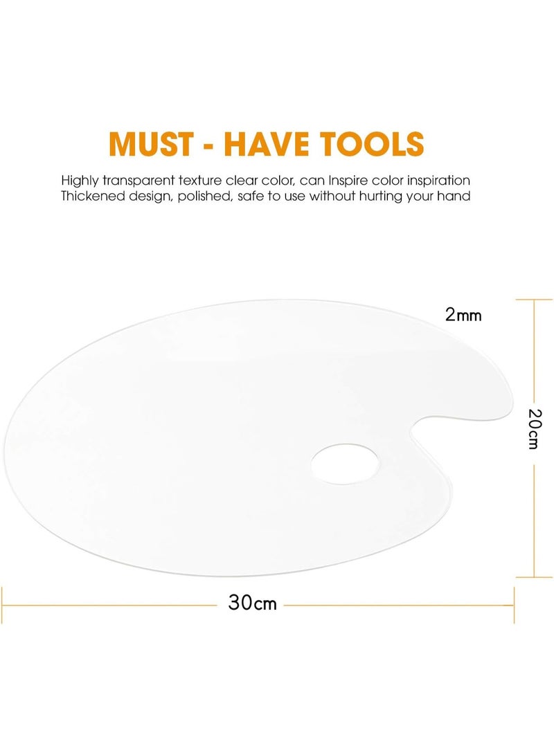 BABONA Acrylic Paint Palette 2pcs 11.8 x 7.9 inches with Thumb Hole by , Clear Oval-Shaped Non-Stick Acrylic Oil Paint Mixing Tray- Comfortable to Hold & Easy to Clean - for DIY Art Painting Plate - Image 2