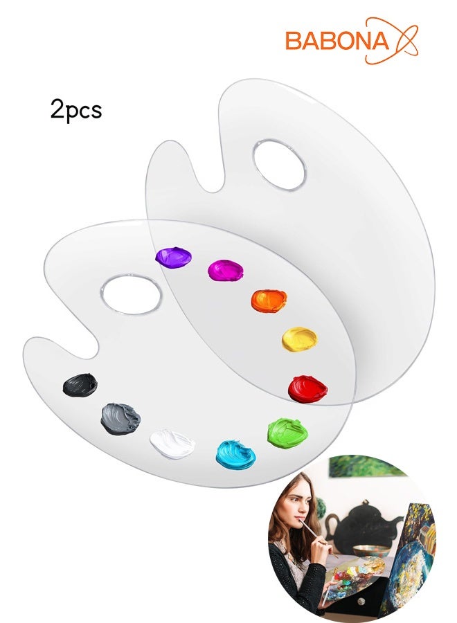 BABONA Acrylic Paint Palette 2pcs 11.8 x 7.9 inches with Thumb Hole by , Clear Oval-Shaped Non-Stick Acrylic Oil Paint Mixing Tray- Comfortable to Hold & Easy to Clean - for DIY Art Painting Plate - Image 1