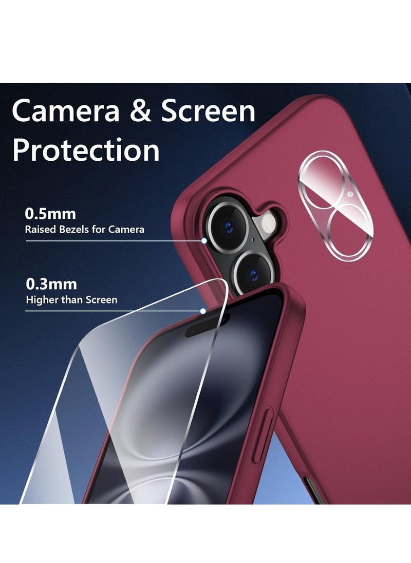 JAJEEK "iPhone 16 Wine Red Case – Ultra-Thin Matte Cover with Camera Lens and Screen Protectors, Light Soft Touch, Shockproof Design" - Image 2