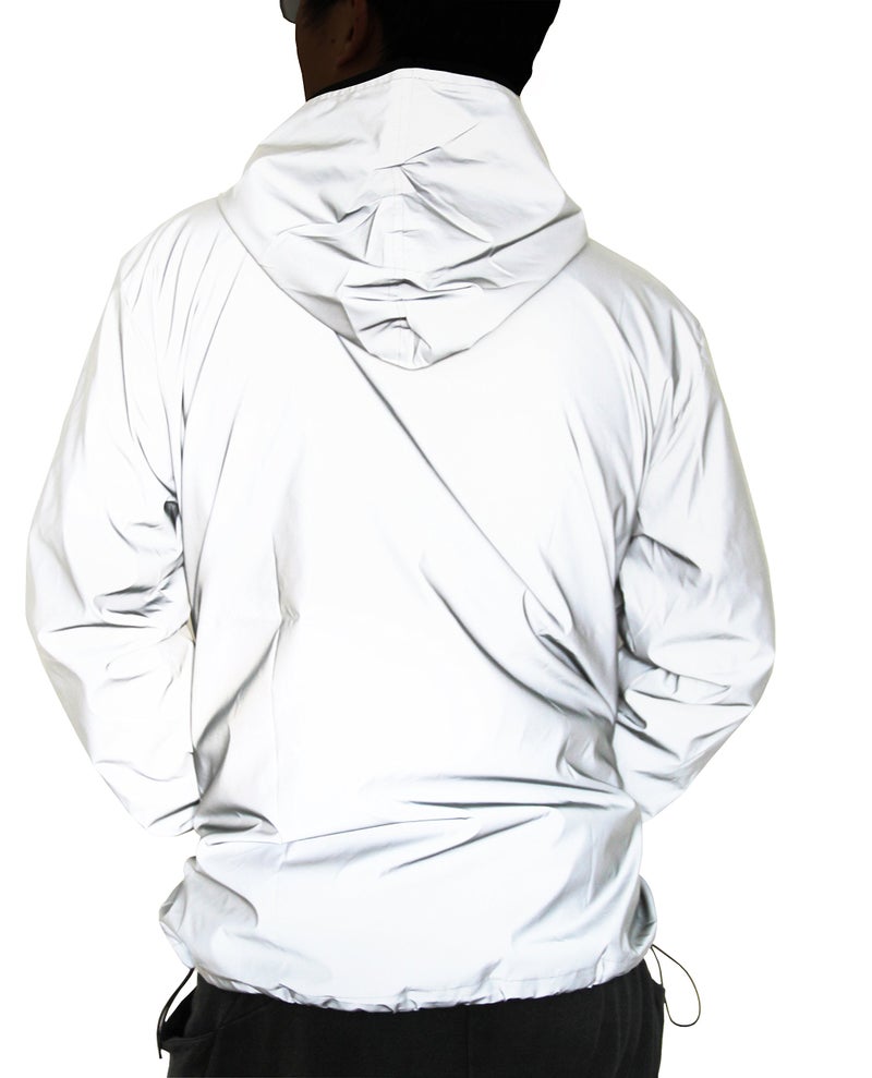 fangfei Reflective Coat Hooded Windbreaker Fashion Runing Pocket Jacket for Men and Women, Gray (4XL) - Image 2