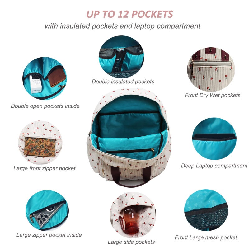 ESVAN Diaper Bag Backpack, Large Capacity Multifunction Baby Essentials Fashion Travel Pack Linen Canvas office Laptop Bag (Corduroy Hawthorn) - Image 4