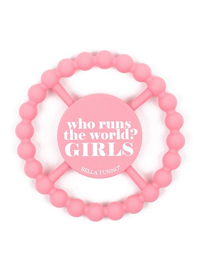 Bella Tunno Happy Teether For Girls Soft & Easy Grip Teething Ring Perfect For Babies And Teething Toys To Help Soothe Gums Nontoxic Bpa Free Silicone Teether Who Runs The World Girls  - Image 1