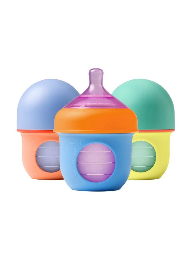 بون زجاجات الرضاعة القابلة لإعادة الاستخدام من Boon Nursh - حلمة تدفق بطيء - جراب وحلمة من السيليكون لزجاجات الرضاعة - أساسيات تغذية الطفل - كتلة ألوان - من عمر 0 إلى 3 أشهر - 3 قطع - 4 أونصة - Image 1