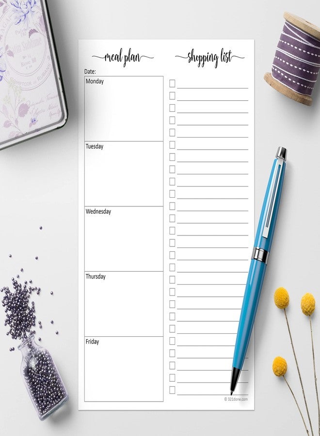 321Done Magnetic Meal Planning Pad, 5.5x8.5, Made in USA, M-F Weekly Menu Planner & Grocery List for Refrigerator, Perforated Tear Off Checklist (50 Pages), Thick Paper, Strong Magnet for Fridge - Image 4