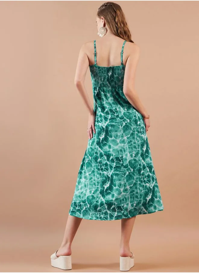 مرفوعة Women Fit and Flared Casual Marble Print Tube Dress