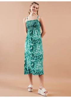 Freehand Women Casual Fit And Flare Marble Smocked Off Shoulder Tube Dress 
