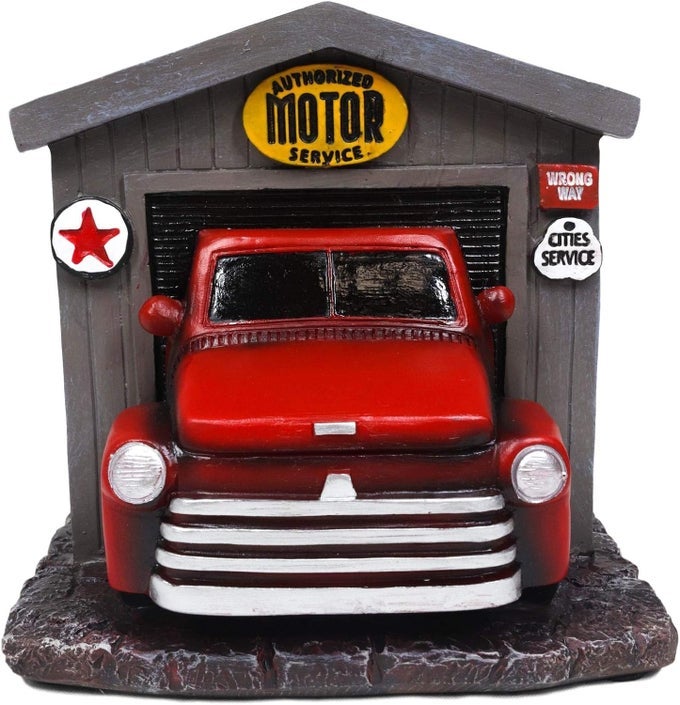 CLASSIC OLD FASHIONED RED PICKUP TRUCK IN VINTAGE CAR SHOP GARAGE DINNER PAPER NAPKIN HOLDER DISPLAY ORGANIZER FIGURINE 6 WIDE KITCHEN TABLE BAR COUNTERTOP DECORATIVE ACCENT
