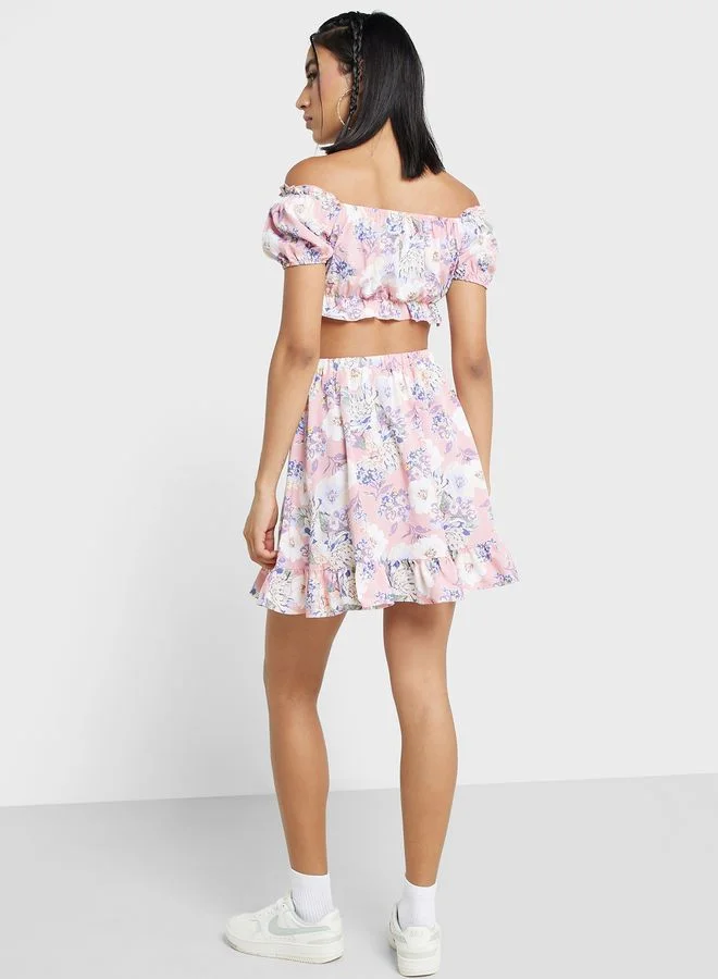 Ginger Bardot Style Printed Top And Skirt Set