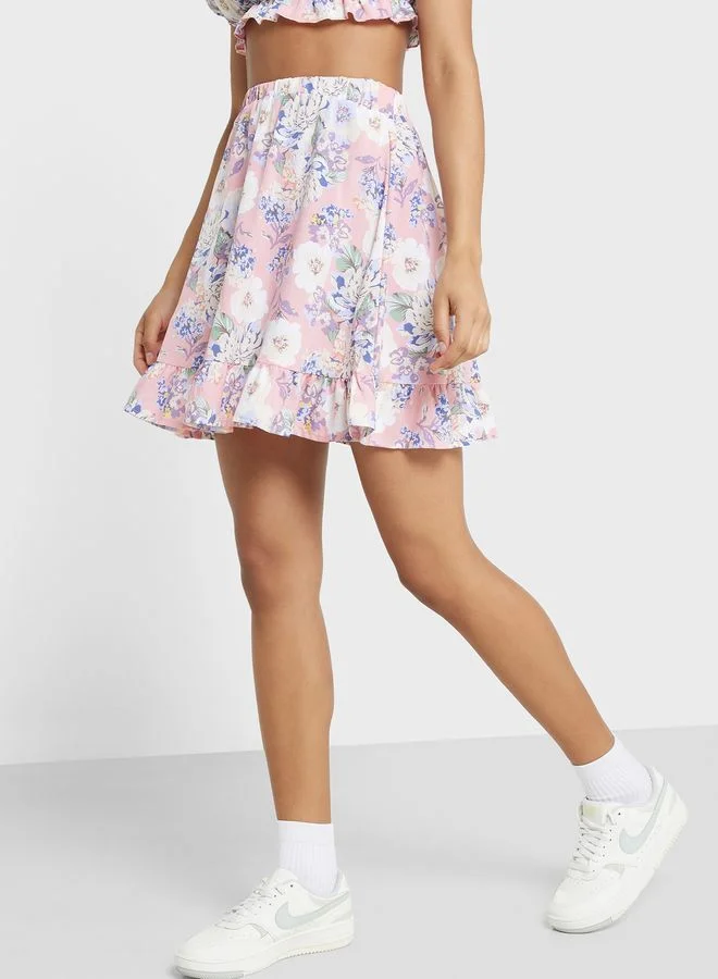 Ginger Bardot Style Printed Top And Skirt Set