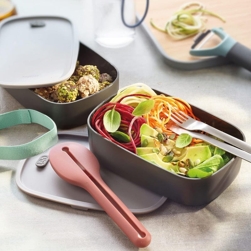 BergHoff Leo Double Bento Box (Lunch Box Set 19 x 12.5 x 9 cm, Two Boxes, Microwave Safe, Airtight Seal, Lunch Boxes, Dishwasher Safe, Ideal for Snacks/Bread/Salad) - Image 1