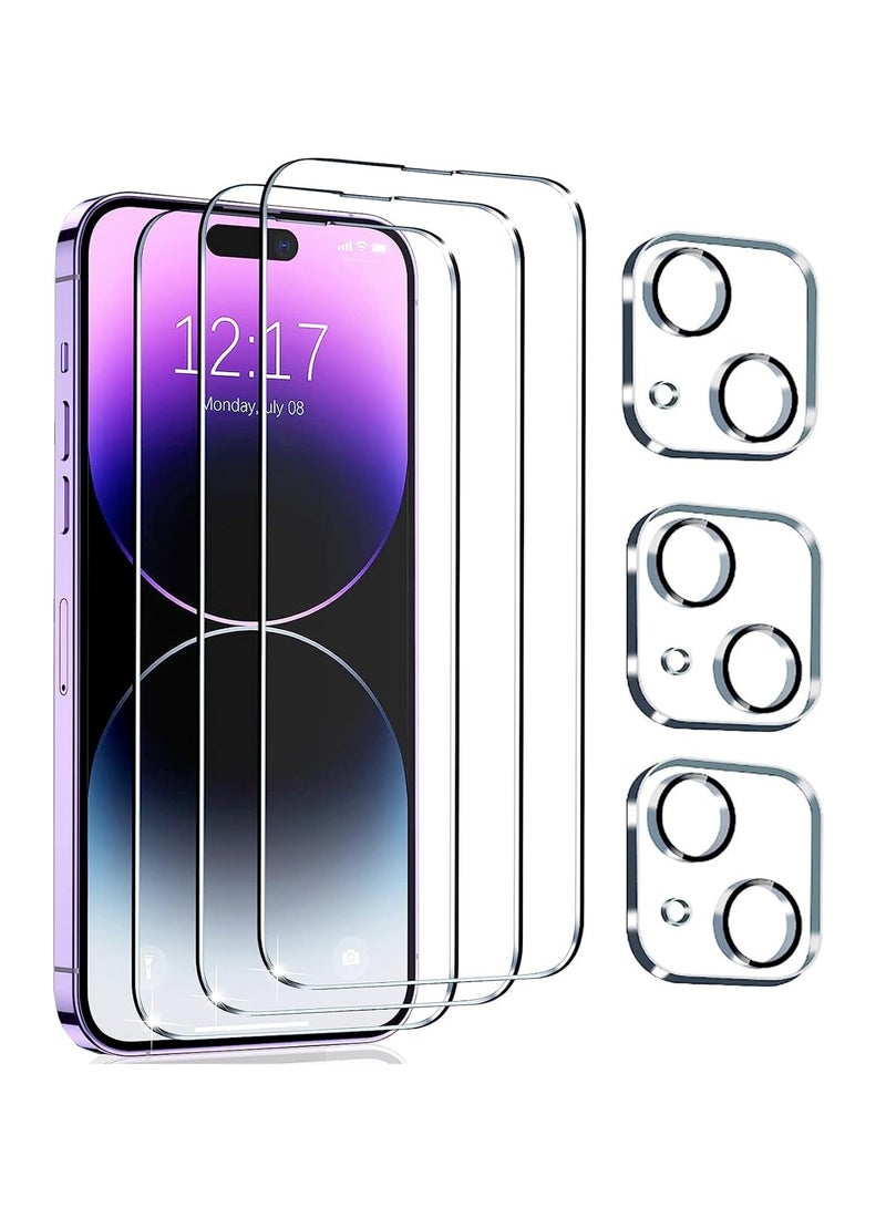 DUSALA [3+3 Pack] for iPhone 15 Plus Screen Protector with Camera Lens Protector 9H Tempered Glass Film HD Clear Sensitive Full Coverage Protector for iphone 15 Plus (iphone 15 Plus) - Image 1
