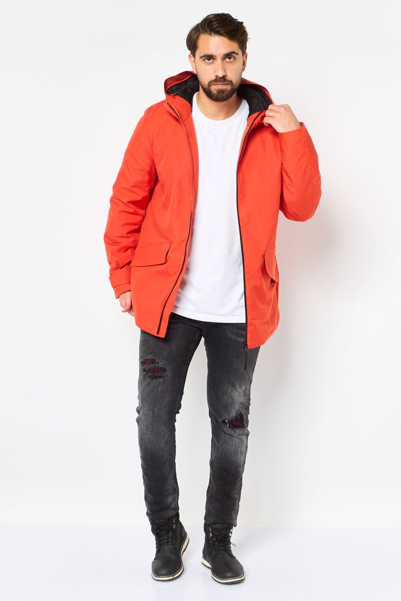 GEOX Men Hooded Solid Parka Jacket, Dark Orange - Image 2