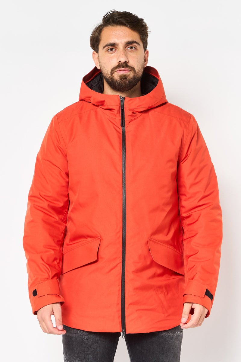 GEOX Men Hooded Solid Parka Jacket, Dark Orange - Image 1