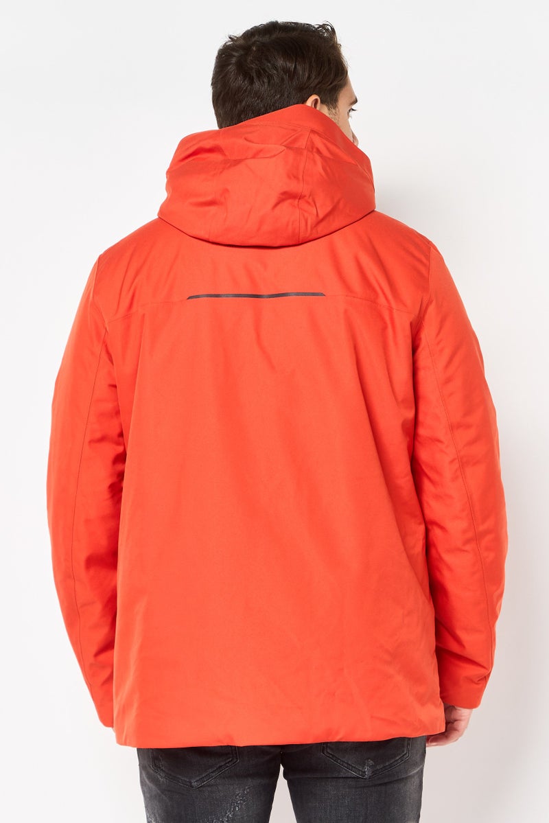 GEOX Men Hooded Solid Parka Jacket, Dark Orange - Image 4