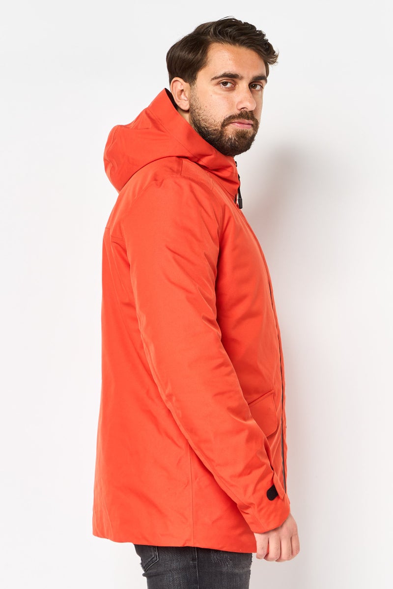 GEOX Men Hooded Solid Parka Jacket, Dark Orange - Image 3