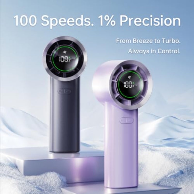 Mini Turbo Jet Fan with Screen, 100-Speed Digital Display Handheld Personal Fan, USB-C Rechargeable Battery Operated, Pocket-Sized Portable Fan for Travel Office Desk - Image 3