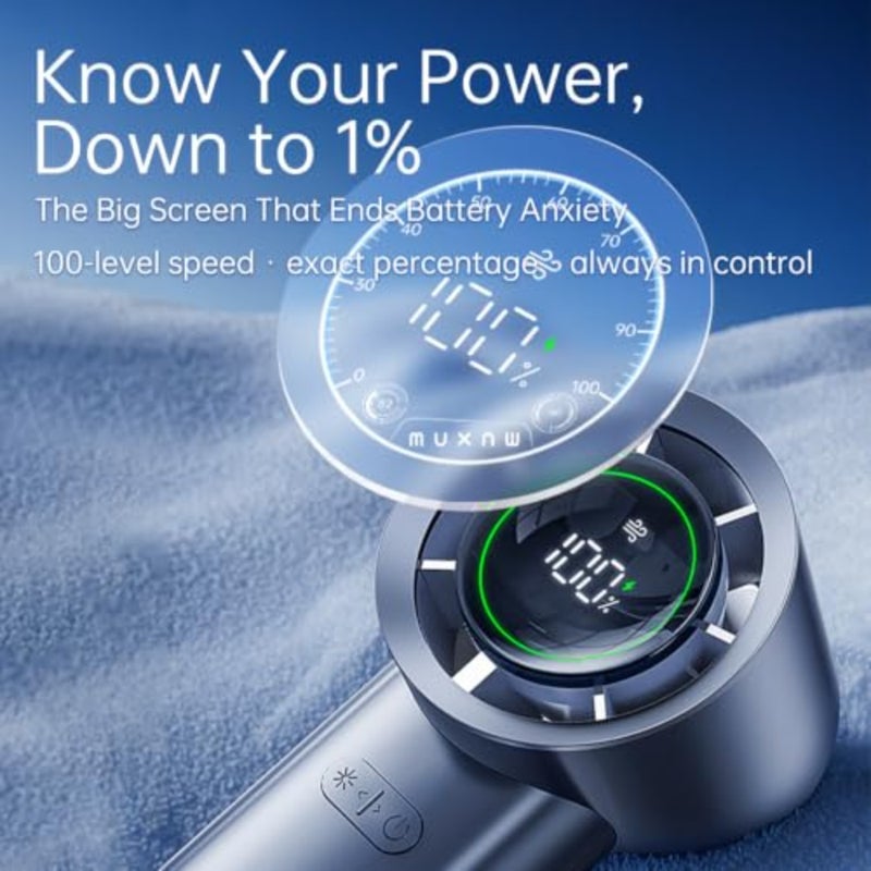 Mini Turbo Jet Fan with Screen, 100-Speed Digital Display Handheld Personal Fan, USB-C Rechargeable Battery Operated, Pocket-Sized Portable Fan for Travel Office Desk - Image 2