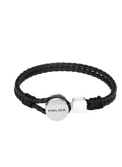 Deep-Set Bracelet for Men Stainless Steel with Black LeatherPEAGB0005801