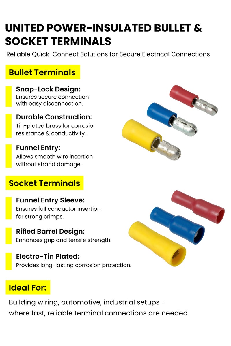 يونايتد باور مجموعة موصلات الأسلاك الكهربائية - أطراف التوصيل - أطراف ذكر/أنثى - Image 4