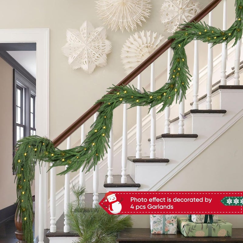 FAJUNZH 2PCS 6FT Norfolk Pine Garland with 60 Lights, 80 Pine Branches, Realistic Christmas Garland Holiday Greenery for Table Mantle Wall Christmas Decorations - Image 3