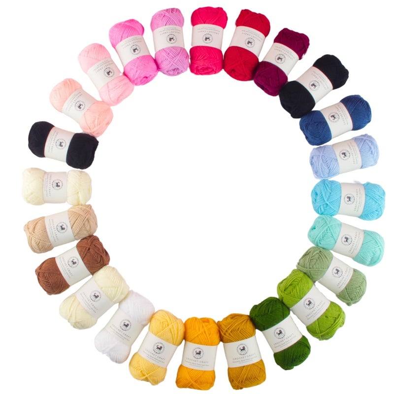 NESTNHAVEN NESTNHAVEN CrochetCraft yarn kit Pack of 24 Wool balls 1 ball 20 Grams 480 grams aprox Ultra Premium Luxury wool Yarn in vibrant colors for Crochet Amigurumi Embroidery Toys Garments Flowers Hobby Projects Mini Knitting Hand Knitting Art Craft and Soft Fingering Crochet Hook Thread