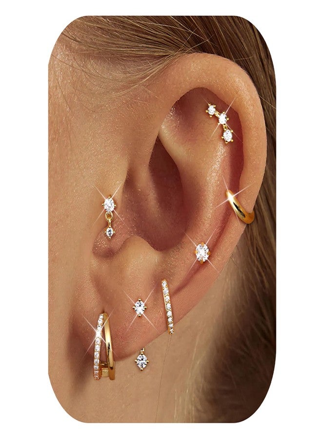BESTEEL Small Stud Hoop Earrings for Women - 7 Pairs Hypoallergenic 14K Gold Plated Huggie Earring Sets for Multiple Piercing Dainty Earring Stacks Cute Cartilage Jewelry Trendy Gifts - Image 2