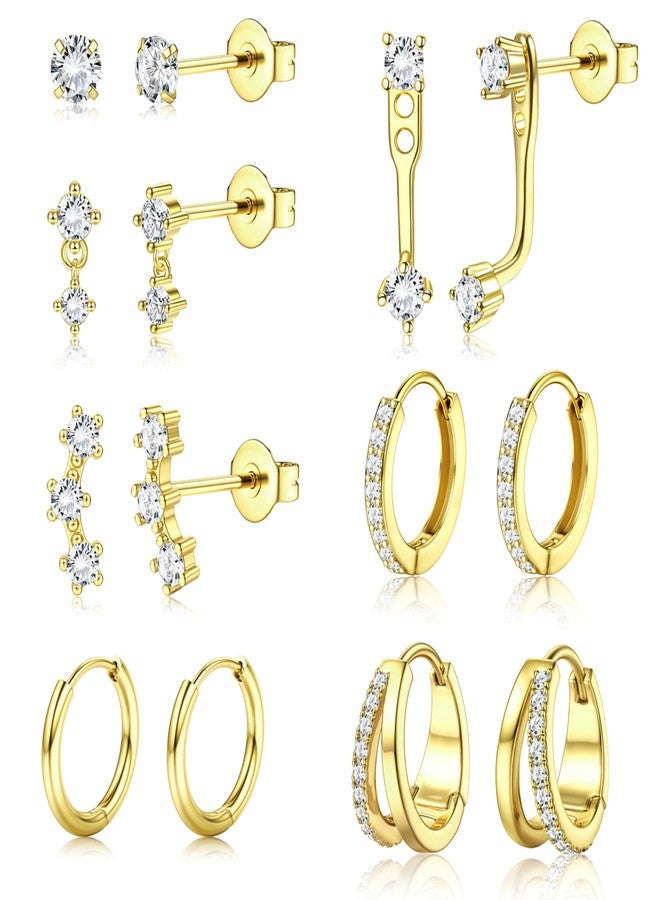 BESTEEL Small Stud Hoop Earrings for Women - 7 Pairs Hypoallergenic 14K Gold Plated Huggie Earring Sets for Multiple Piercing Dainty Earring Stacks Cute Cartilage Jewelry Trendy Gifts - Image 1