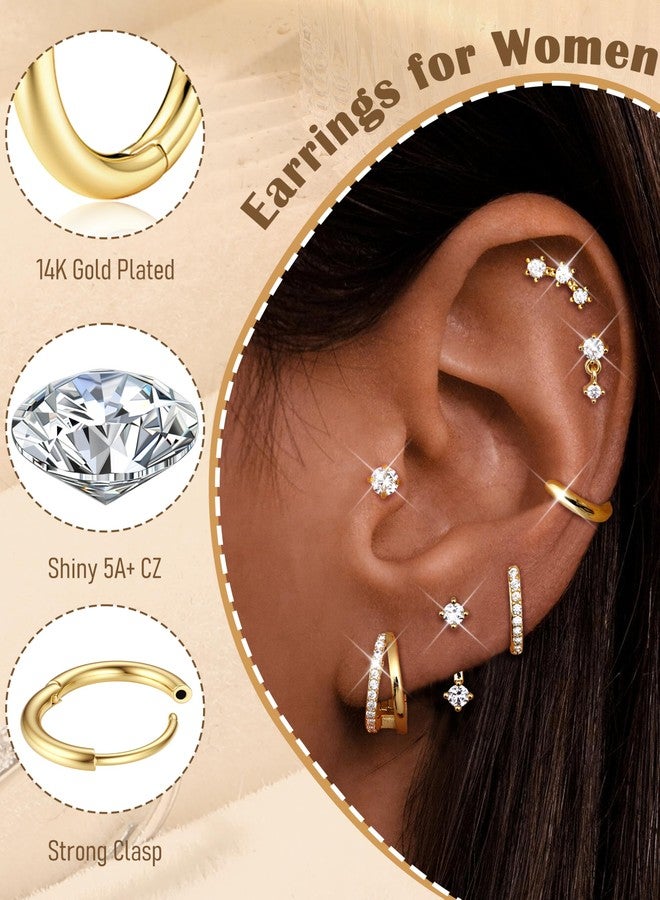 BESTEEL Small Stud Hoop Earrings for Women - 7 Pairs Hypoallergenic 14K Gold Plated Huggie Earring Sets for Multiple Piercing Dainty Earring Stacks Cute Cartilage Jewelry Trendy Gifts - Image 3