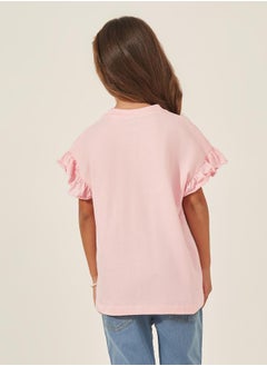 Styli Solid Dropped Shoulder T-Shirt with Ruffled Detail  - Image 4