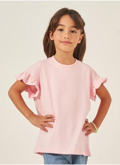 Styli Solid Dropped Shoulder T-Shirt with Ruffled Detail  - Image 1
