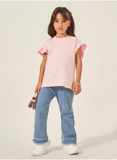 Styli Solid Dropped Shoulder T-Shirt with Ruffled Detail  - Image 2