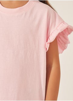 Styli Solid Dropped Shoulder T-Shirt with Ruffled Detail  - Image 3